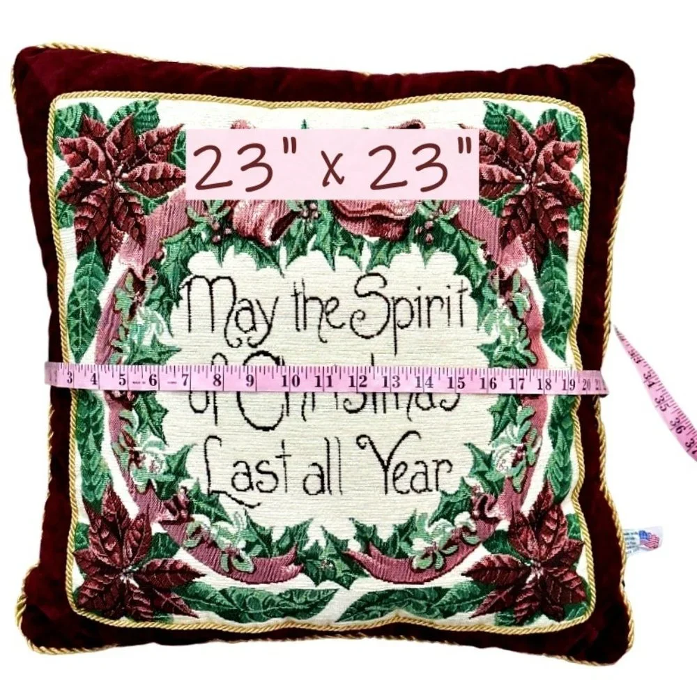 Platinum Couture Christmas Pillow Stitched Poinsettias Tapestry Velvet Gold Cord
